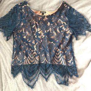 Express raw lace navy cropped top